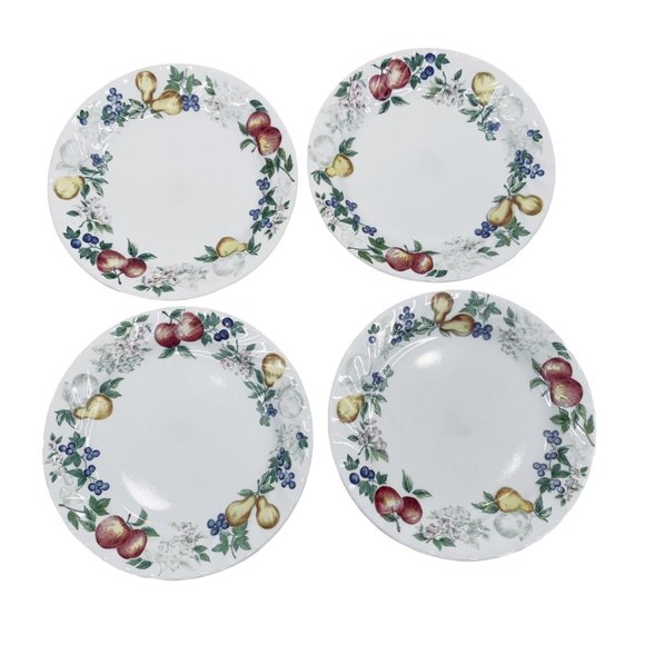 Corelle Set of 4 Chutney Salad Dessert Bread Plates Swirl Fruit Border 7.25" - Picture 2 of 12
